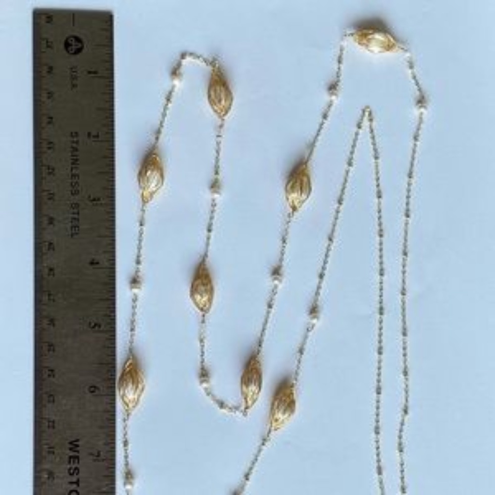 42" White Cultured Pearl Gold Chain Necklace 14K Yellow Gold Plate - Picture 9 of 11